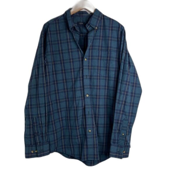 Arrow Green Plaid Long Sleeve Cotton Blend Button Front Shirt Size Medium - Picture 1 of 9